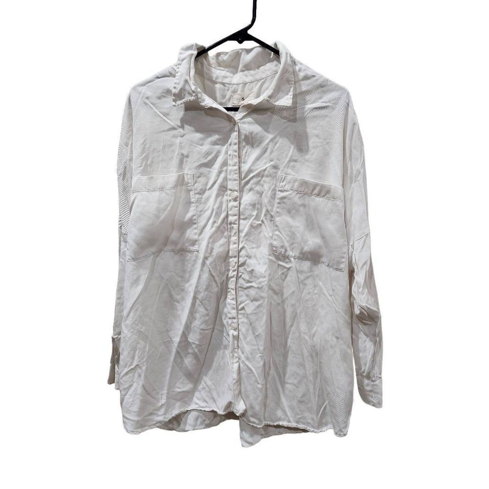 Lou & Grey White Button-Down Shirt Oversized Viscose Xl